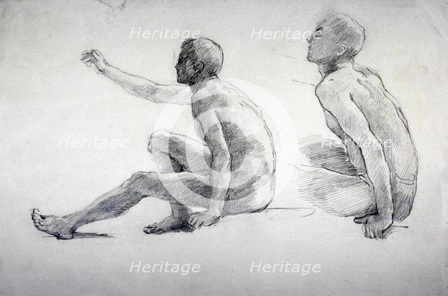 'Two Studies of a Seated Male Nude', c1864-1930. Artist: Anna Lea Merritt