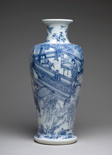 Blue-and-white vase with figures on a balcony, 1662-1674. Artist: Unknown.