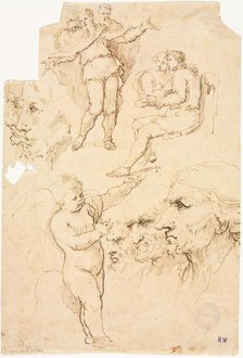 Sketches of Heads and Figures, 1600s. Creator: Unknown.