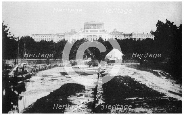 The Capitol without its dome, Washington DC, USA, c1858 (1955). Artist: Unknown