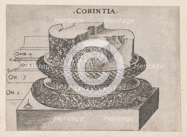 Speculum Romanae Magnificentiae: Corinthian base, ca. 1537., ca. 1537. Creator: Master GA.
