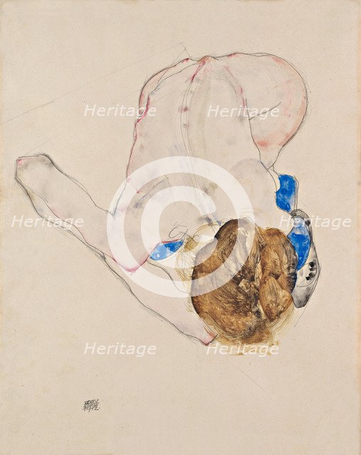 Nude with Blue Stockings, Bending Forward, 1912. Artist: Schiele, Egon (1890–1918)