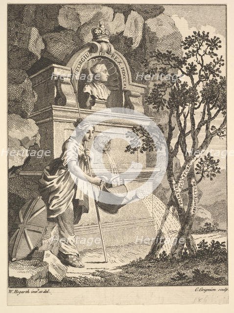 Frontispiece to the Catalogue of Pictures Exhibited in Spring Garden, May 7, 1761. Creator: Charles Grignion.