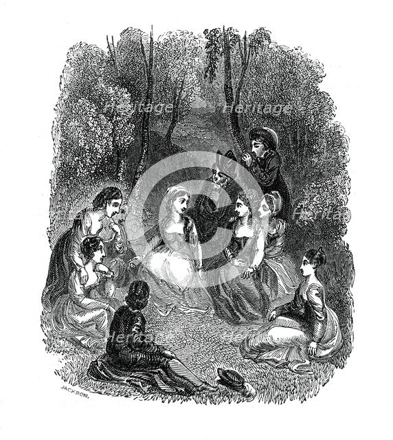 Scene from the introduction to The Decameron by Giovanni Boccaccio, (1833).Artist: Thomas Stothard