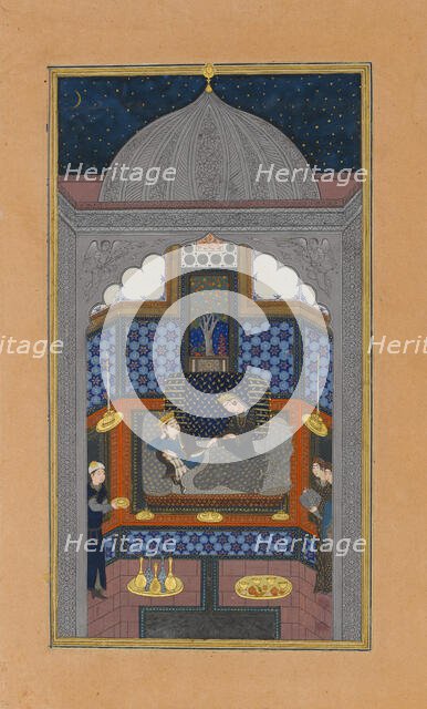 Bahram Gur and the Indian Princess in the Dark Palace on Saturday, Folio 23v..., ca. 1430. Creator: Maulana Azhar.