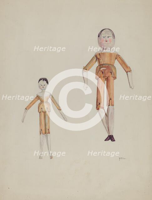 Jointed Wooden Dolls, 1935/1942. Creator: Arelia Arbo.