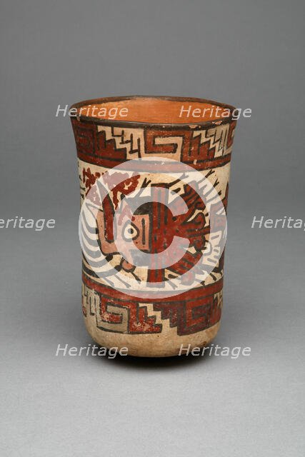 Beaker Depicting a Decapitated Head Wearing an Intricate Headdress, 180 B.C./A.D. 500. Creator: Unknown.