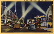 Hollywood Boulevard at night, Hollywood, Los Angeles, California, USA, 1940. Artist: Unknown