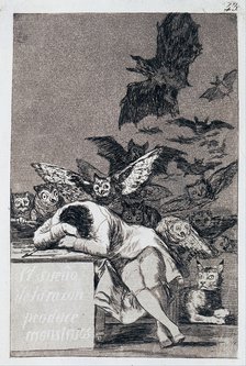 The Sleep of Reason Produces Monsters. (Capricho No 43). Artist: Goya, Francisco, de (1746-1828)