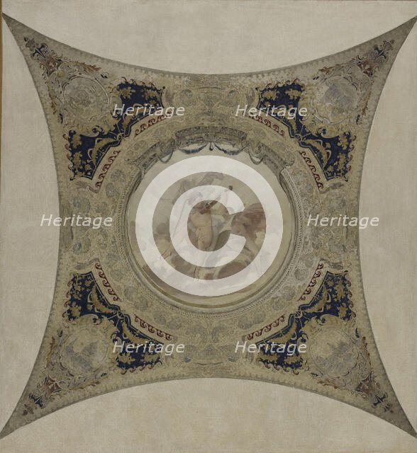 Esquisse pour la galerie Lobau de l'Hôtel de Ville de Paris : Génies musiciens - Monuments..., 1890. Creator: Hector d' Espouy.