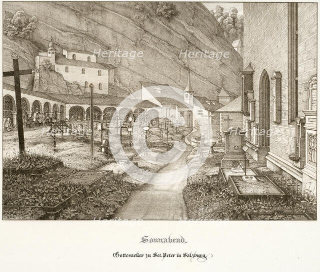 Saturday: Graveyard of St. Peter's in Salzburg, 1823. Creator: Ferdinand Olivier.