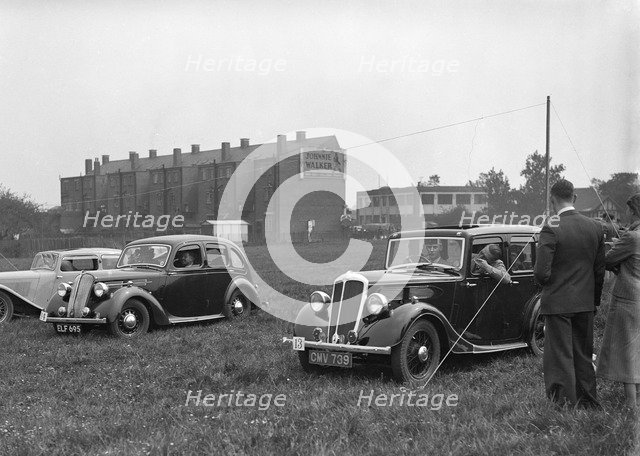 Standard SS I, Flying Twelve and Twelve at the Standard Car Owners Club Gymkhana, 8 May 1938. Artist: Bill Brunell.