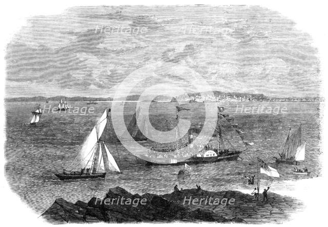 Laying the foundation-stone of Brean Down Breakwater, Weston-Super-Mare, 1864. Creator: Unknown.