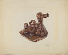 Glazed Pottery Duck Bottle, probably 1938. Creator: Ethel Clarke.