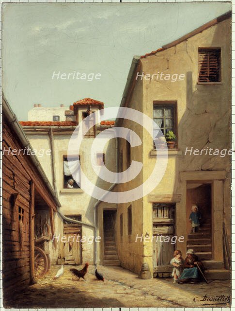 Courtyard interior in Menilmontant, c1890. Creator: C Bussilliet.