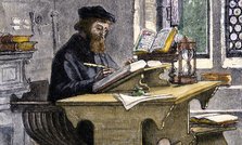 John Wycliffe at work, 19th century. Artist: Anonymous  