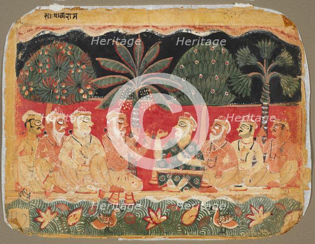 Nanda and the Elders, page from a Bhagavata Purana, c. 1525. Creator: Unknown.