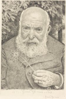 Self-Portrait VI with Flower, 1909. Creator: Hans Thoma.