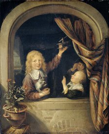 Children with a mousetrap, 1660-1676. Creator: Domenicus van Tol.
