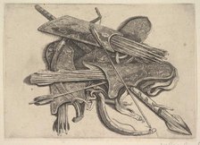 Bows, quivers and a spear, 1625-77. Creator: Wenceslaus Hollar.