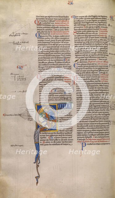 Initial Q: A Man Fighting a Lion; Decretum, about 1170-1180. Creator: Unknown.