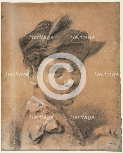 Head of a Young Man Wearing a Hat, before 1735. Creator: Giovanni Battista Piazzetta (Italian, 1682-1754).