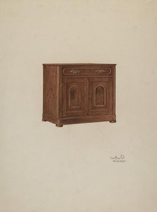 Wash Cabinet, with Marble Top and Semi-back, 1937/1940. Creators: Geoffrey Holt, William Kieckhofel.