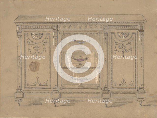 Cabinet Design with Glass Center Door, 19th century. Creator: Anon.