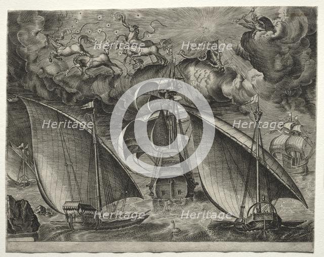 Sailing Vessels: Two Galleys Sailing Behind an Armed Three-Master with Phaeton..., 1561-65. Creator: Unknown.