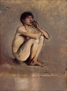 Study of a Seated Nude of a Young Man, 1875-1885. Creator: Ladislav Mednyanszky.