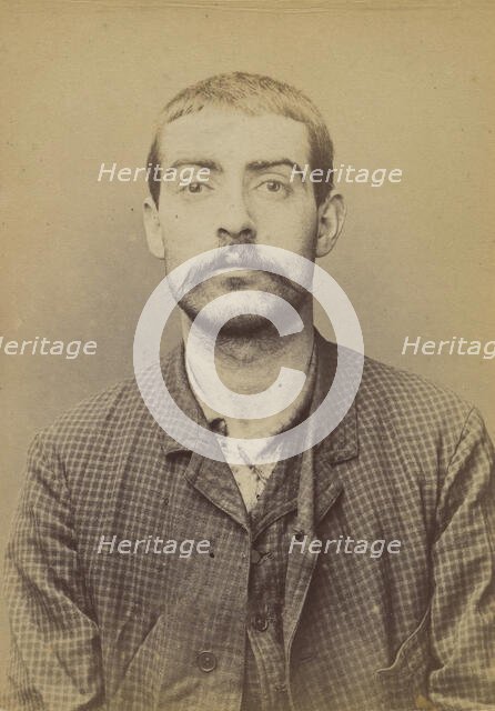 Billot. Jean. 23 ans, né le 23/1/71 à Bourges (Cher). Tireur en barre. Anarchiste. 1/7/94. , 1894. Creator: Alphonse Bertillon.