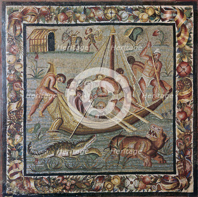 Roman wall mosaic of a ferry-boat, 1st century. Creator: Unknown.