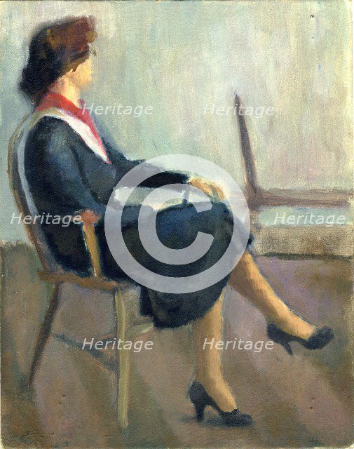 Seated woman in navy blue, 1952. Creator: Shirley Markham.