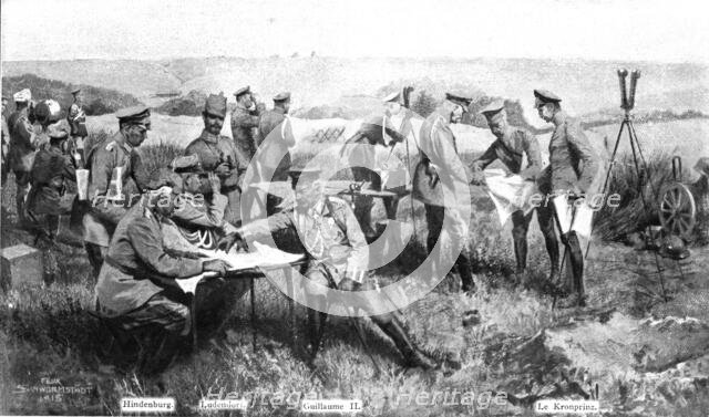 'La fin d'un Reve; Le reve: Guillaume II, devant Soissons, fixant du doigt sur la carte le..., 1918. Creator: Felix Schwormstadt.
