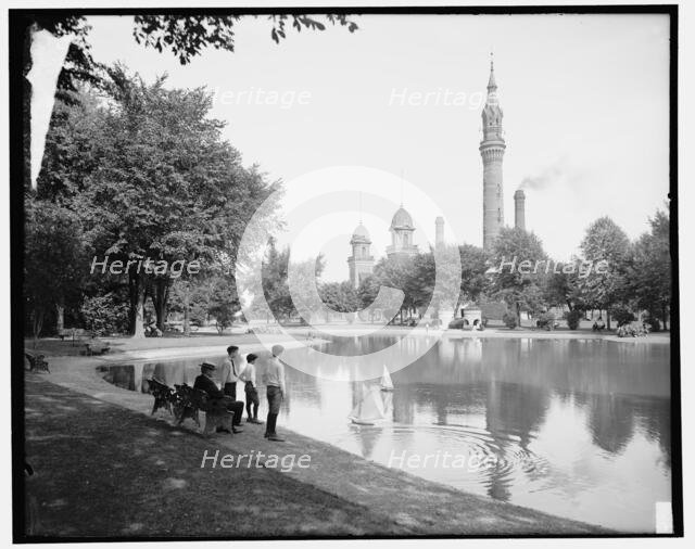 Lake and tower, Water Works Park, Detroit, Mich., c1905. Creator: Unknown.