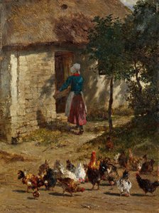 Chickens in front of a farmhouse, 1850/1860. Creator: Constant Troyon.