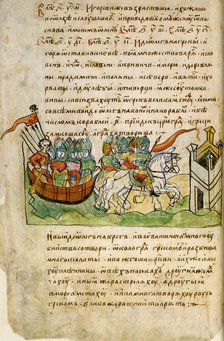 Oleg of Novgorod's campaign against Constantinople (from the Radziwill Chronicle), 15th century. Artist: Anonymous  