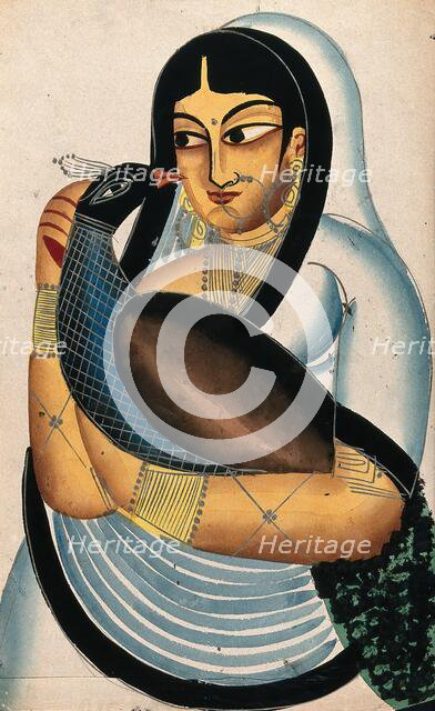 A courtesan carrying a peacock. Creator: Unknown.