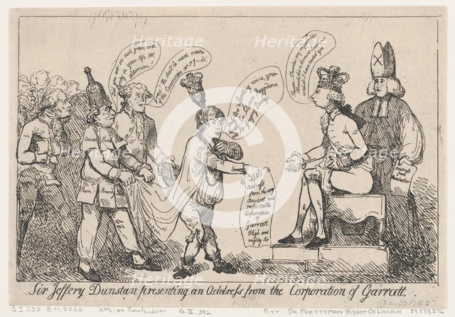 Sir Jeffery Dunstan Presenting an Address from the Corporation of Garratt, De..., December 30, 1788. Creator: Thomas Rowlandson.