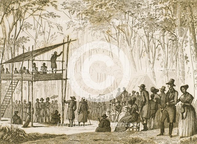 Anabaptist preaching, Virginia, USA, 1841.  Creator: Unknown.