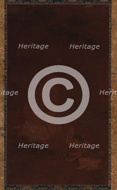 Lohan seated; an attendant kneeling before him, Yuan or Ming dynasty, 1279-1644. Creator: Unknown.