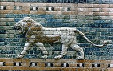 Lion passant from wall of the sacred way to the Ishtar Gate, Babylon (Iraq), c575 BC. Artist: Unknown