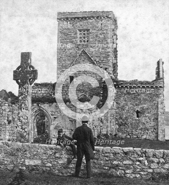 Ruins of the cathedral and St Martin's Cross, Iona, Argyll and Bute, Scotland, late 19th century.Artist: George Washington Wilson