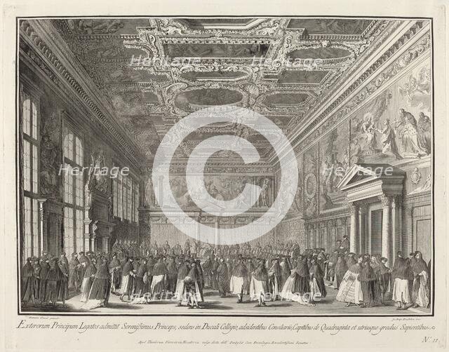 Reception by the Doge of Foreign Ambassadors in the Sala del Collegio, 1763/1766. Creator: Giovanni Battista Brostoloni.