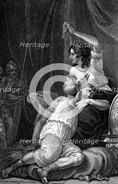Delilah cutting Samson's hair, thus taking away his strength, 1820. Artist: William Marshall Craig