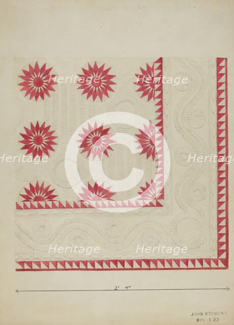Quilted Applique Coverlet, c. 1936. Creator: John R. Towers.