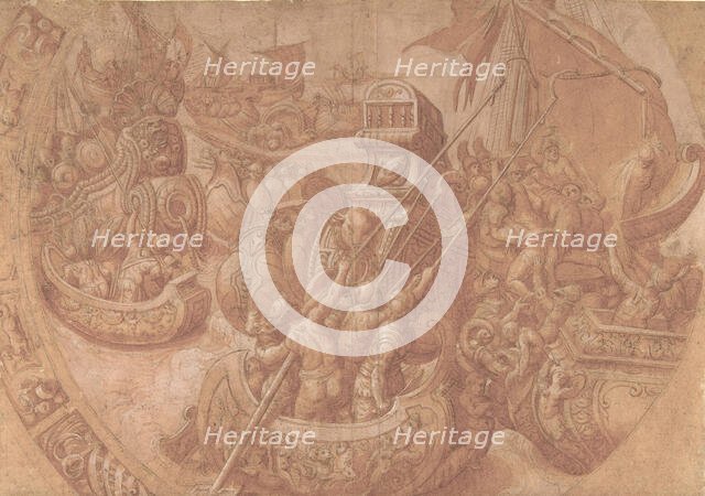 The Sea Battle in the Gulf of Morbihan, 16th century. Creator: Workshop of Taddeo Zuccaro.