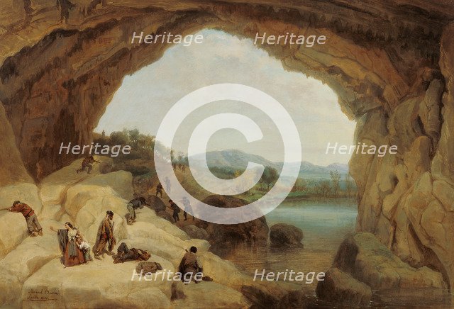 Ambushing a Group of Bandits at the Cueva del Gato. Artist: Barrón y Carrillo, Manuel (1814-1884)