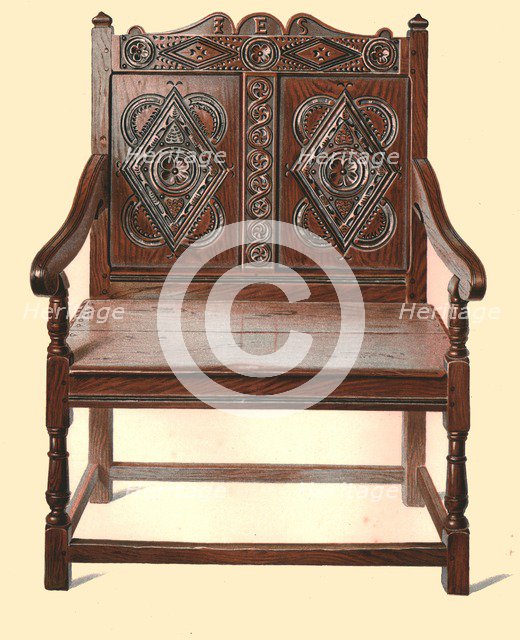 Welsh oak double chair, 1904. Artist: Shirley Slocombe.