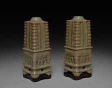 Pair of Vases in Shape of Cong: Southern Celadon Ware, 1271-1368. Creator: Unknown.